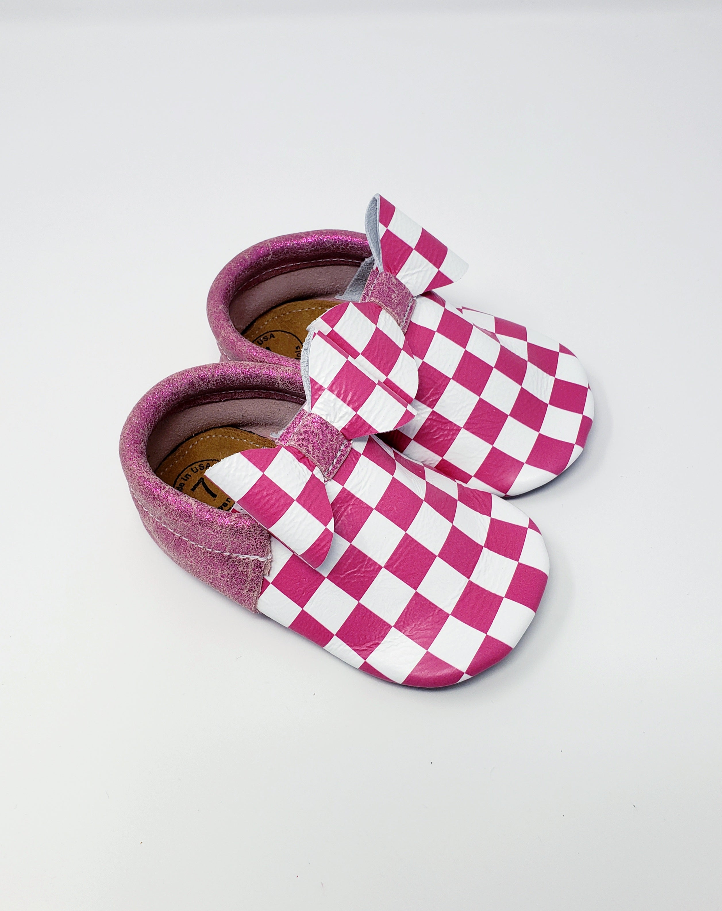 Pink Checkered Bow Mocc