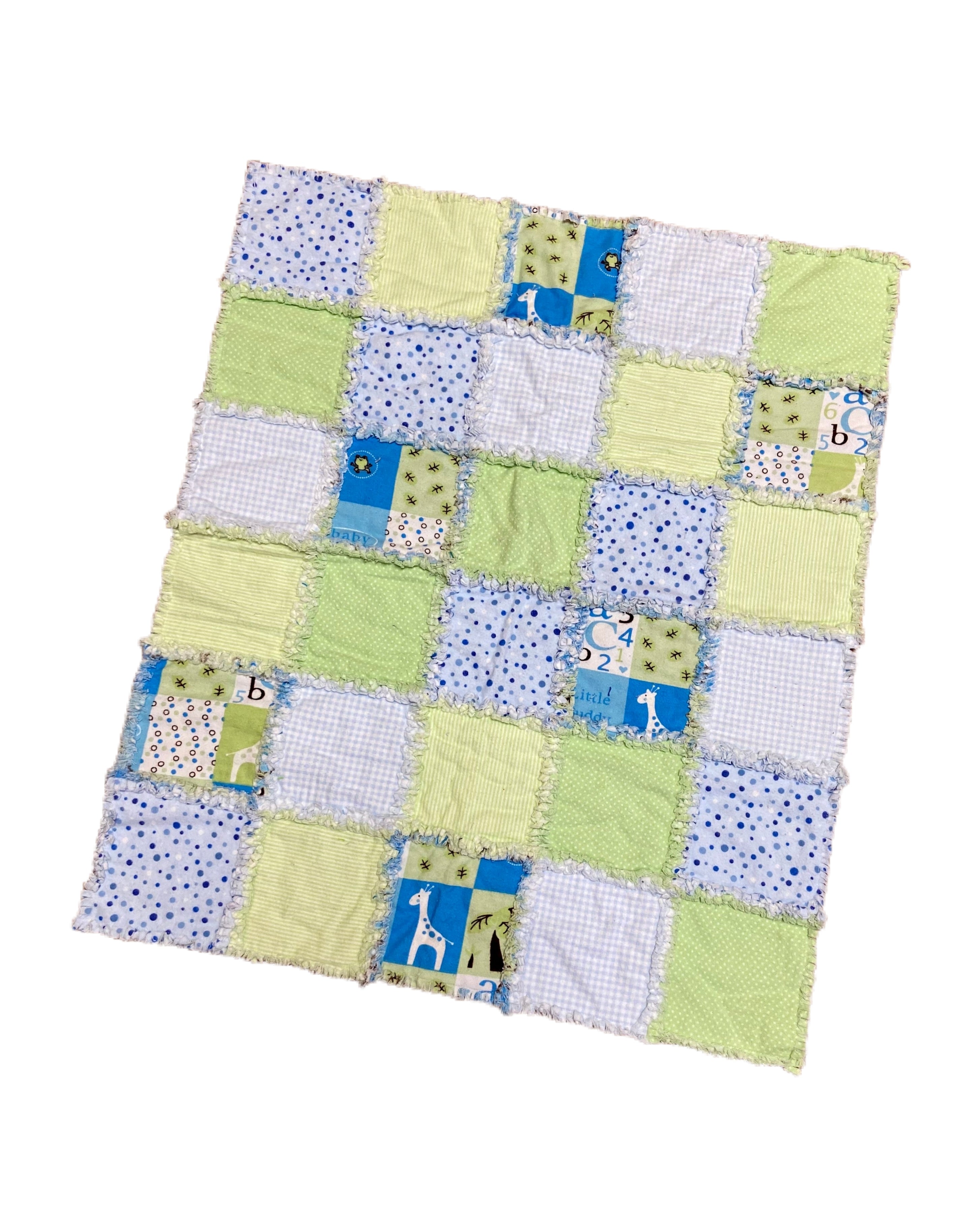 Baby Blue and Green Cotton Rag Quilt