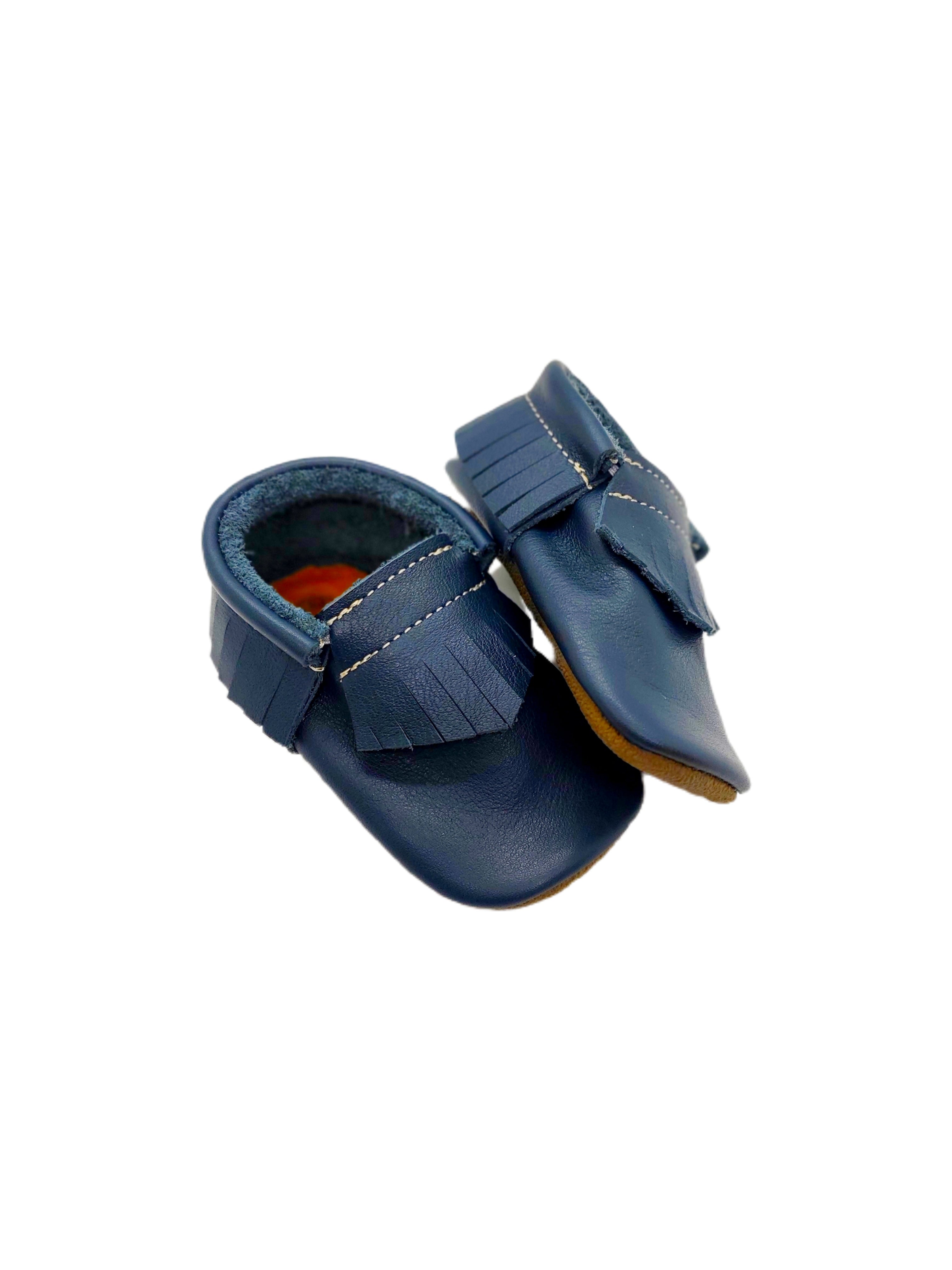 Navy Fringe Moccasin