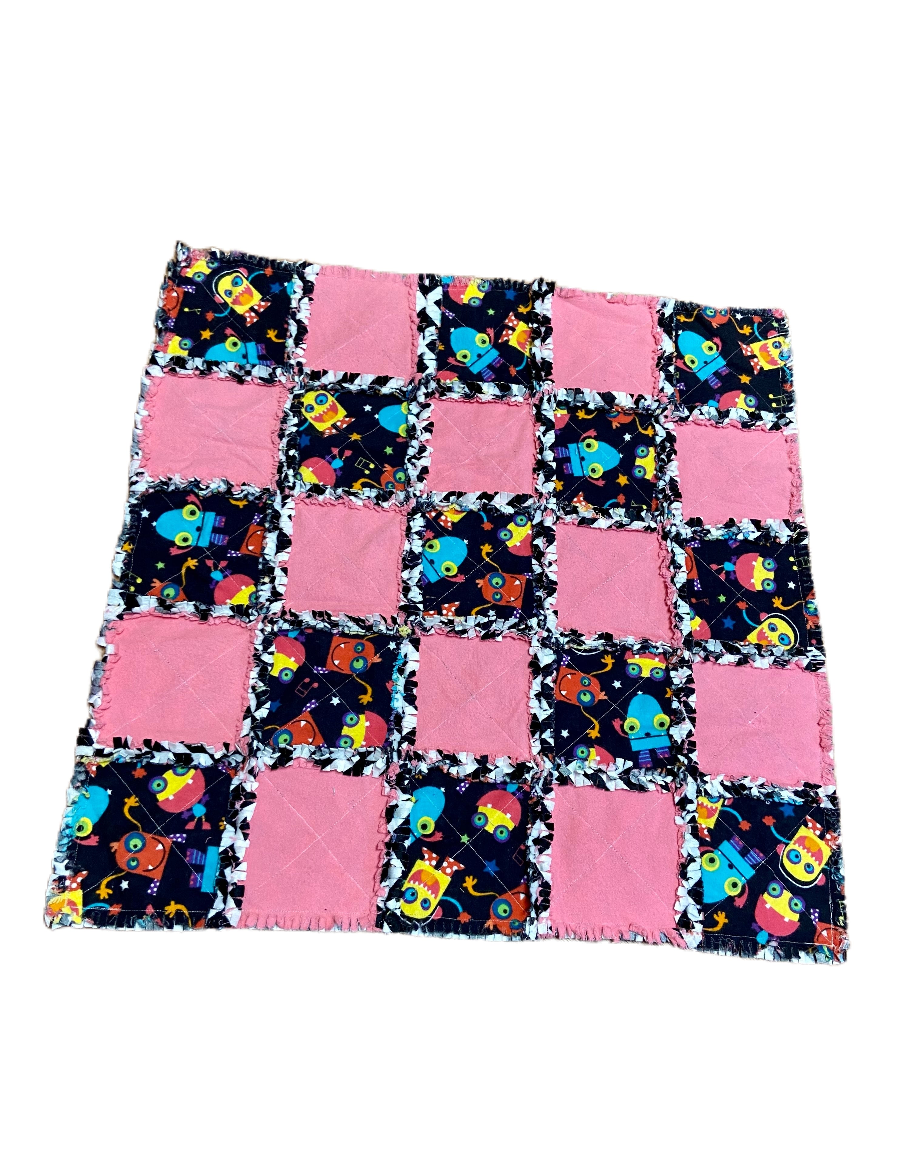 Monster Party Doll Minky Rag Quilt