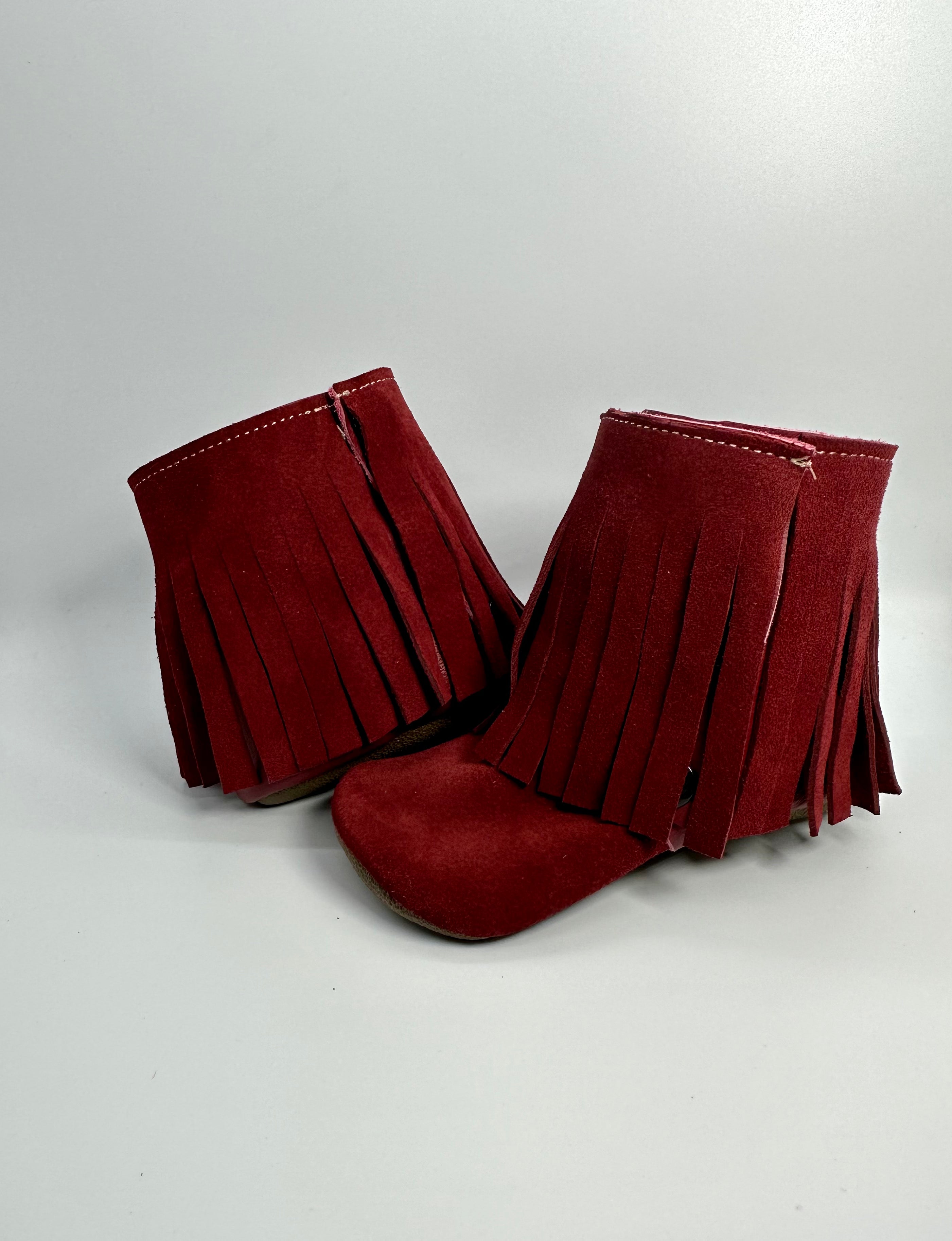 Wine Suede Fringe Snap Boot