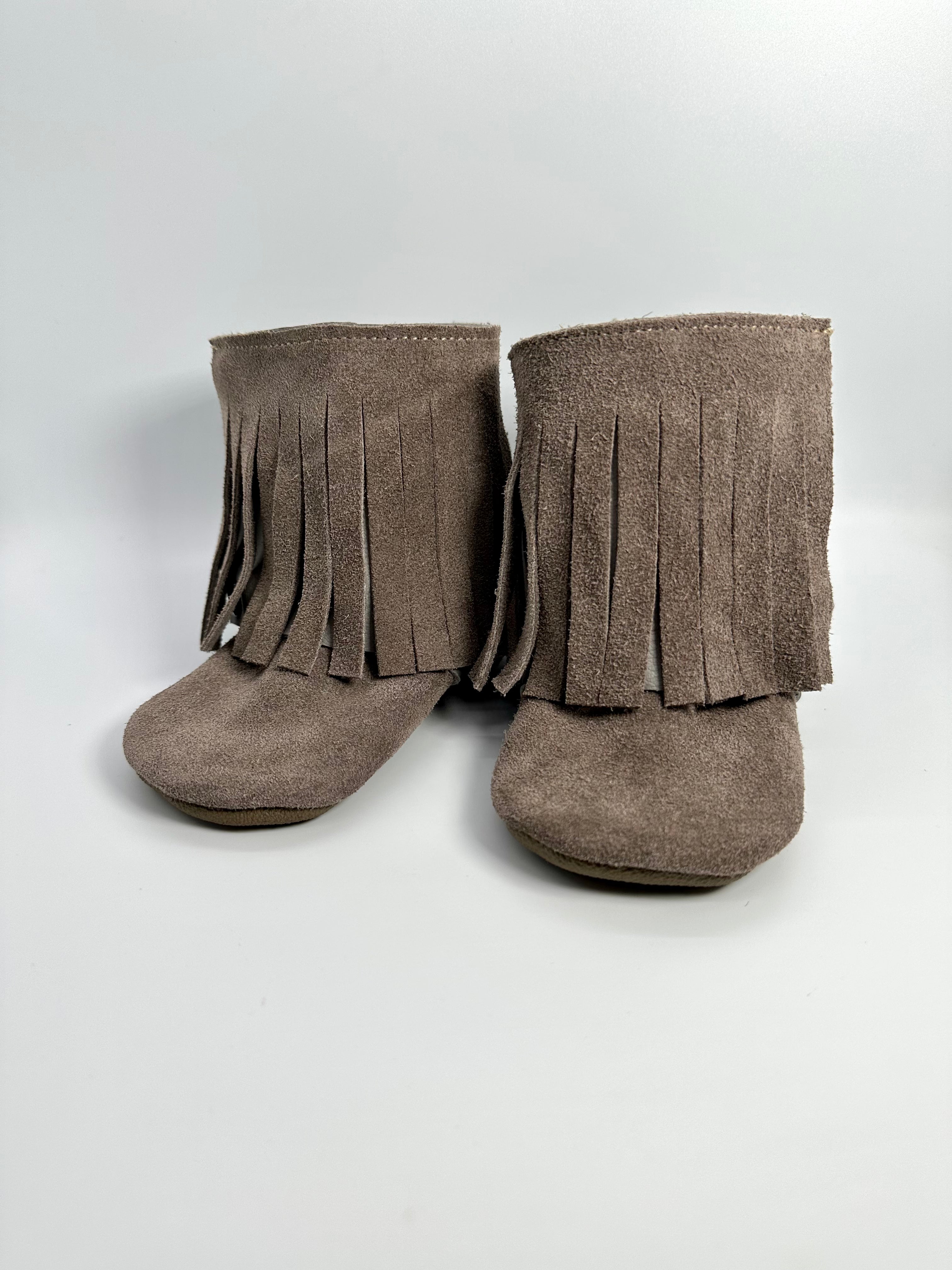 Fossil Gray Suede Fringe Snap Boot