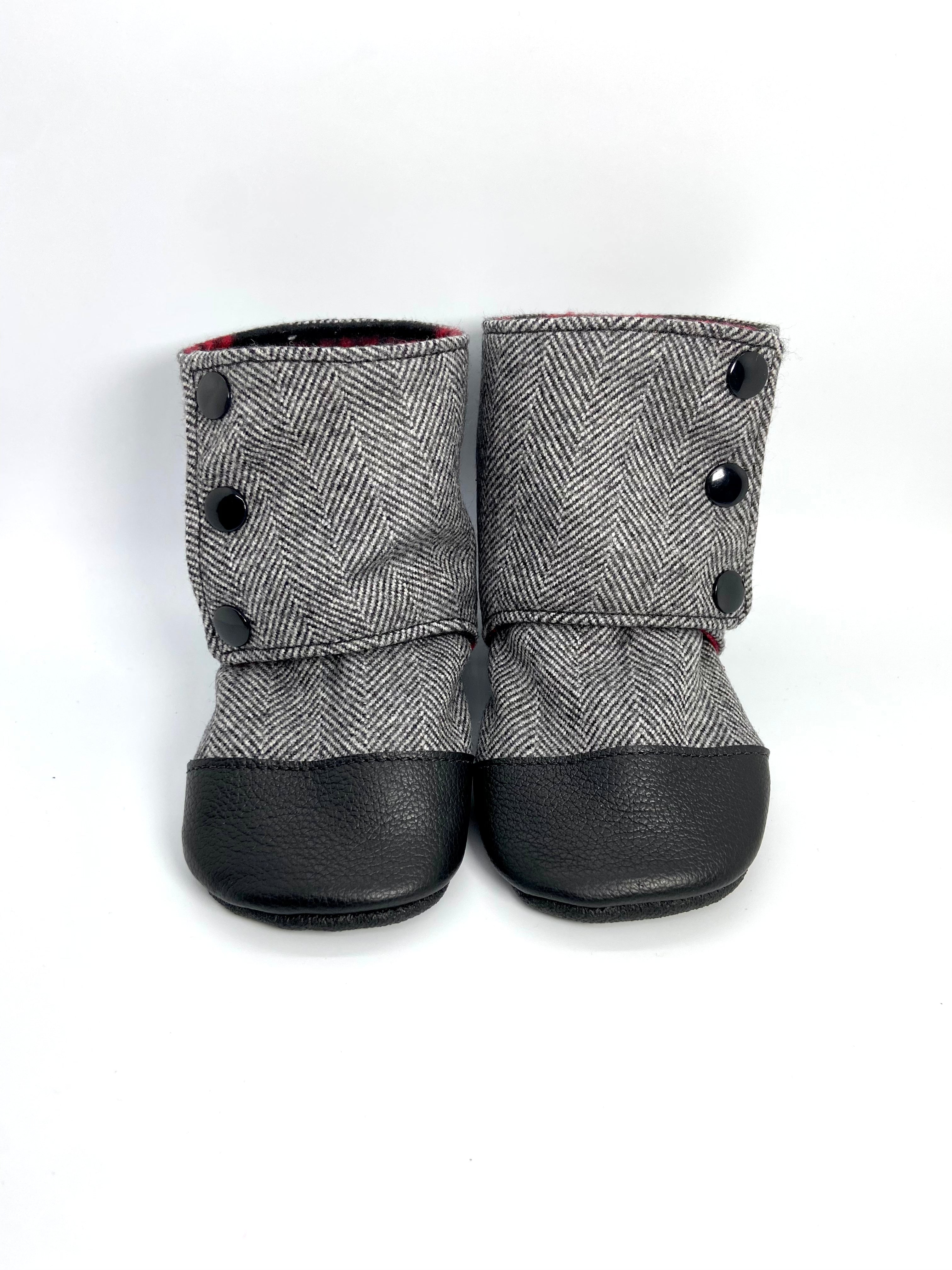 Herringbone Gray Wool Snap Boot