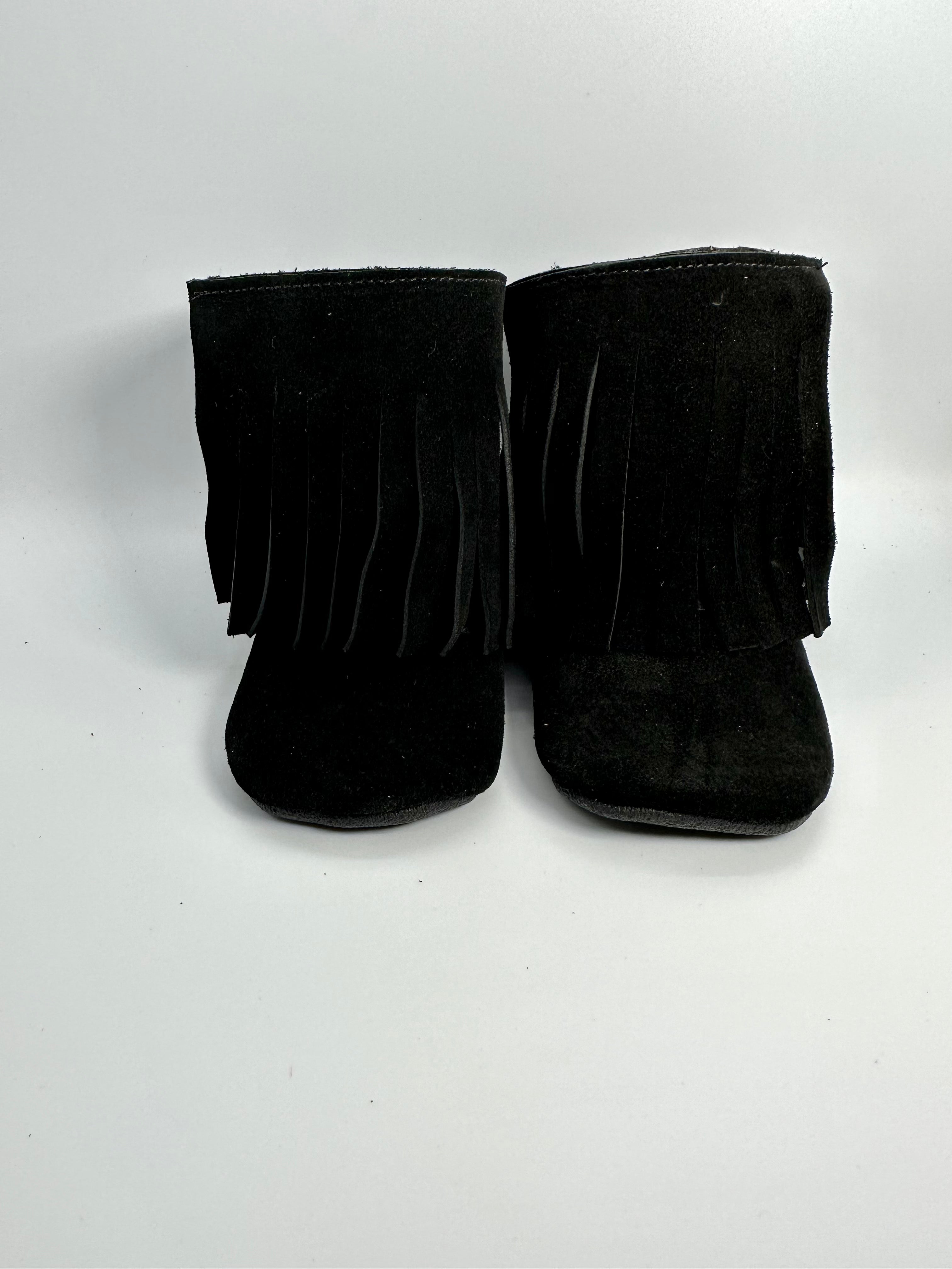 Black Suede Fringe Snap Boot